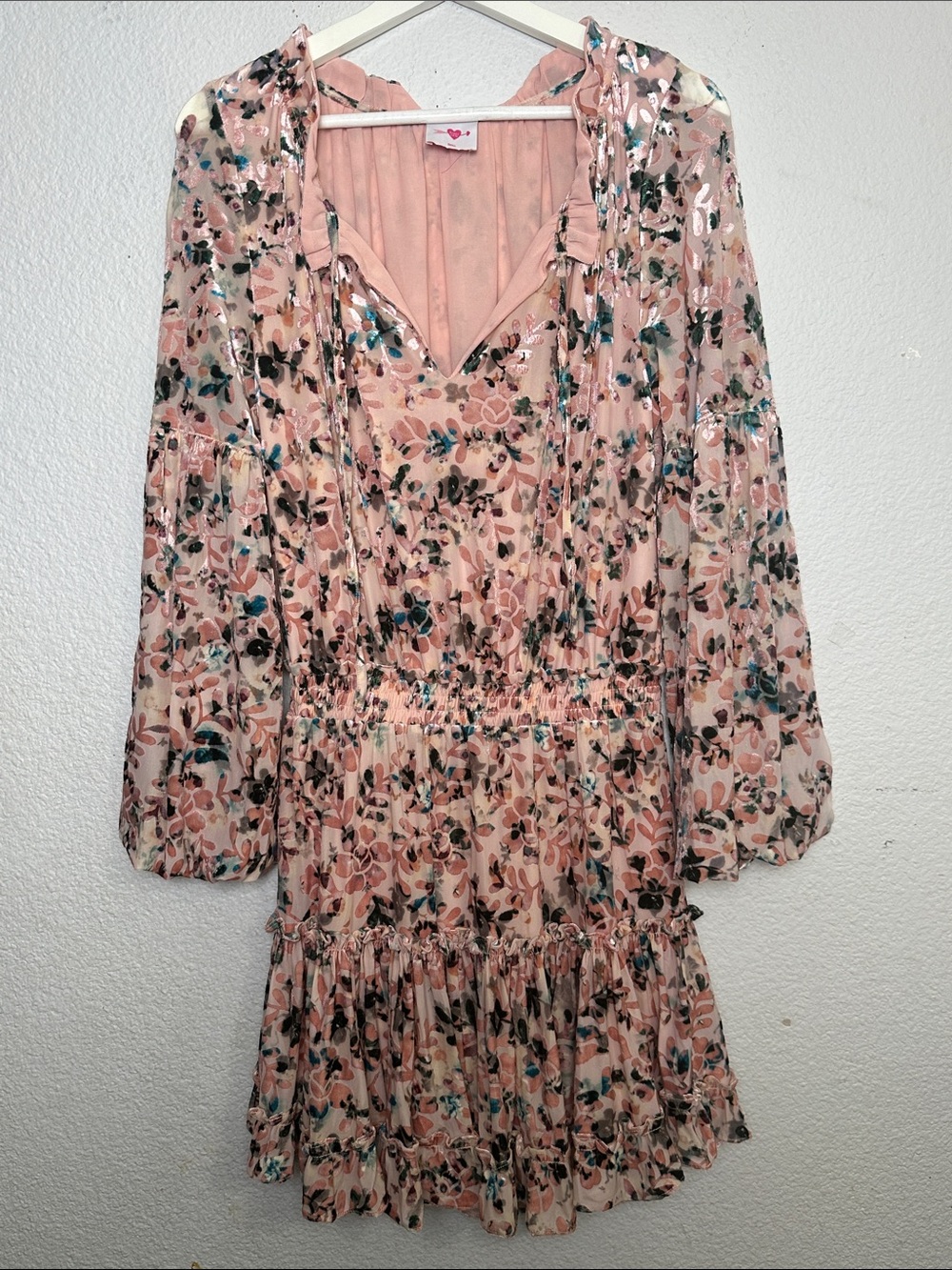 Buddy Love Pink Floral Dress Balloon Sleeve Velvet Praire Cottagecore Small